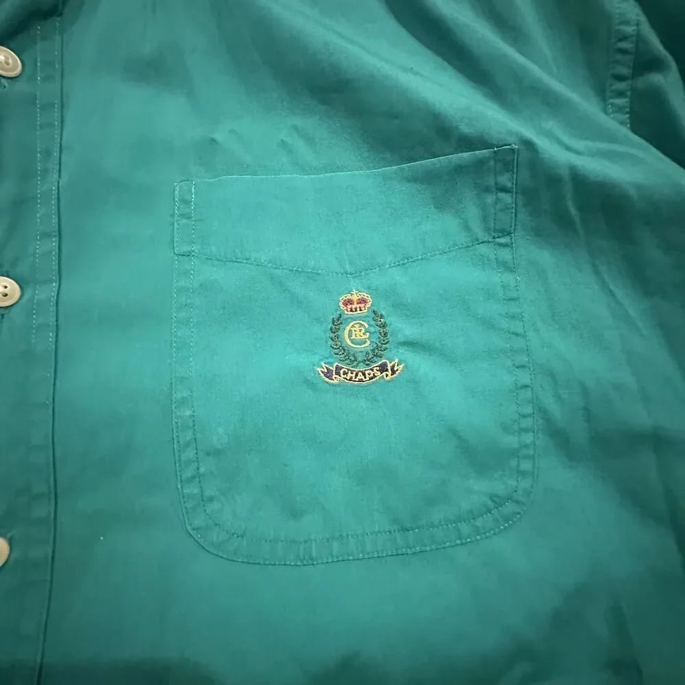 Vintage 90s Chaps Ralph Lauren Shirt Mens L Crest Crown Logo Short Sleeve Green